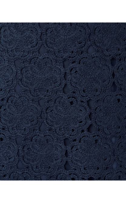 Fabian Crochet Midi Dress - Low Tide Navy Rosebud Knit Crochet Panel