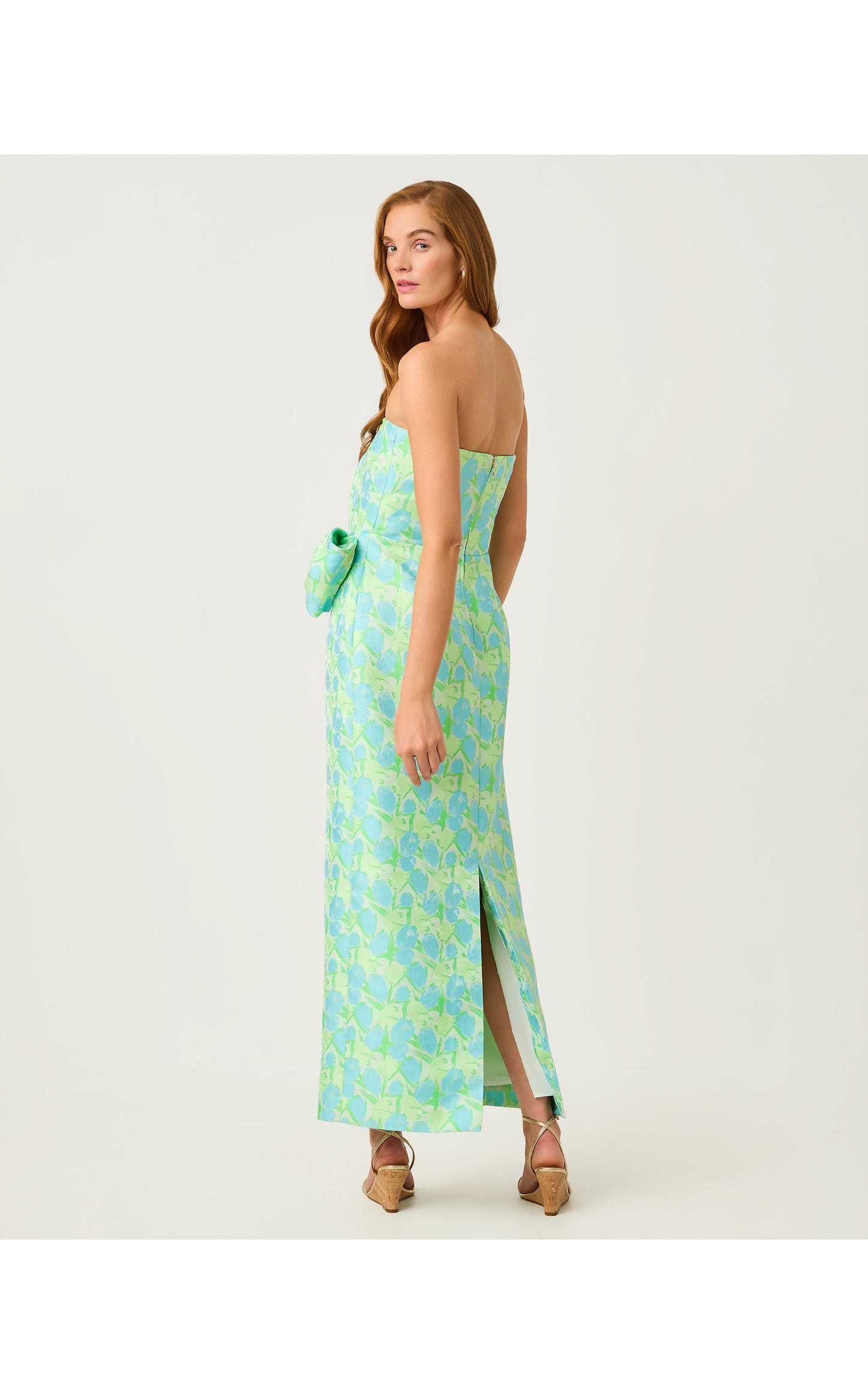 Tiernan Strapless Maxi Dress - Capri Blue Tulip Tango Jacquard