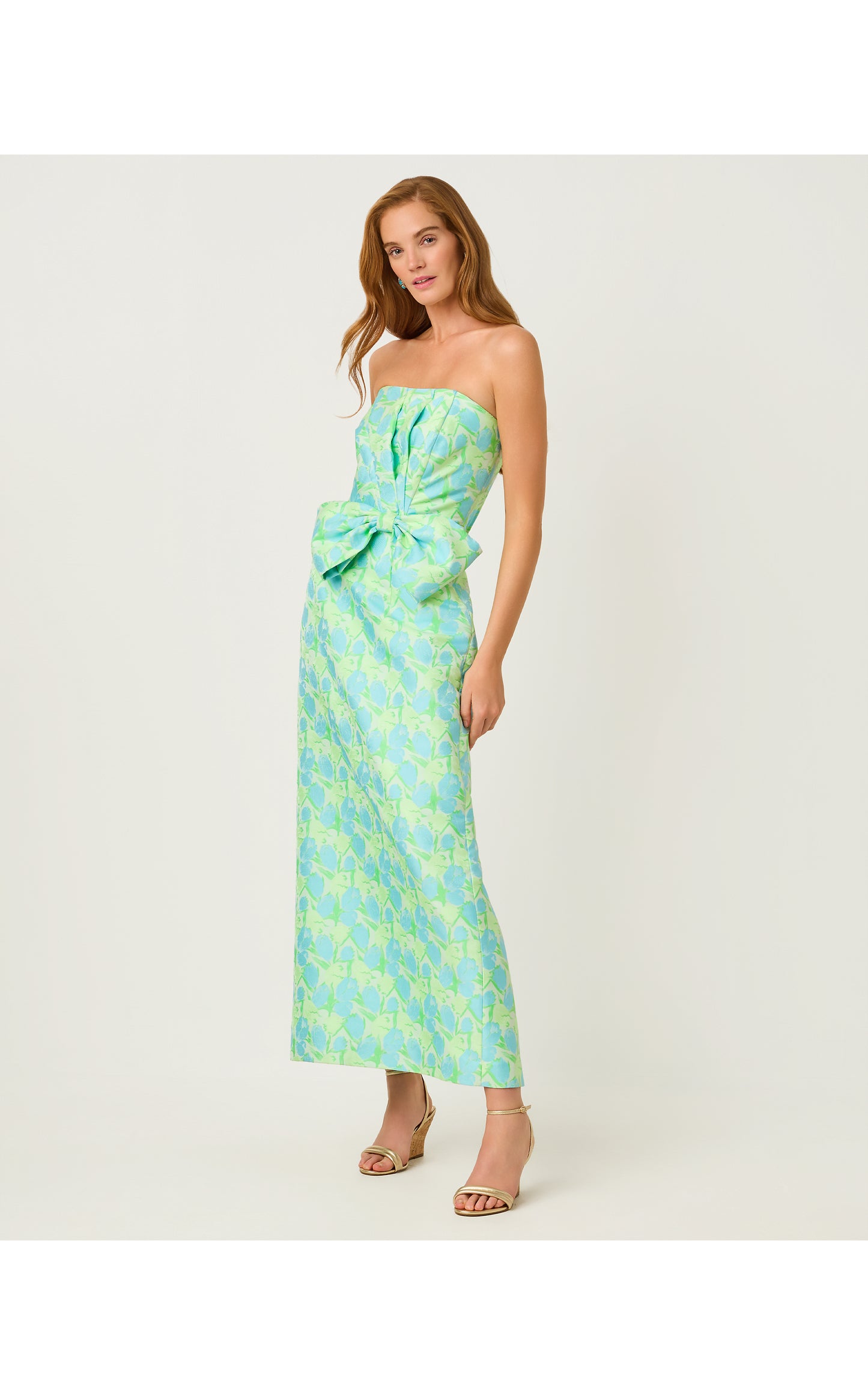 Tiernan Strapless Maxi Dress - Capri Blue Tulip Tango Jacquard
