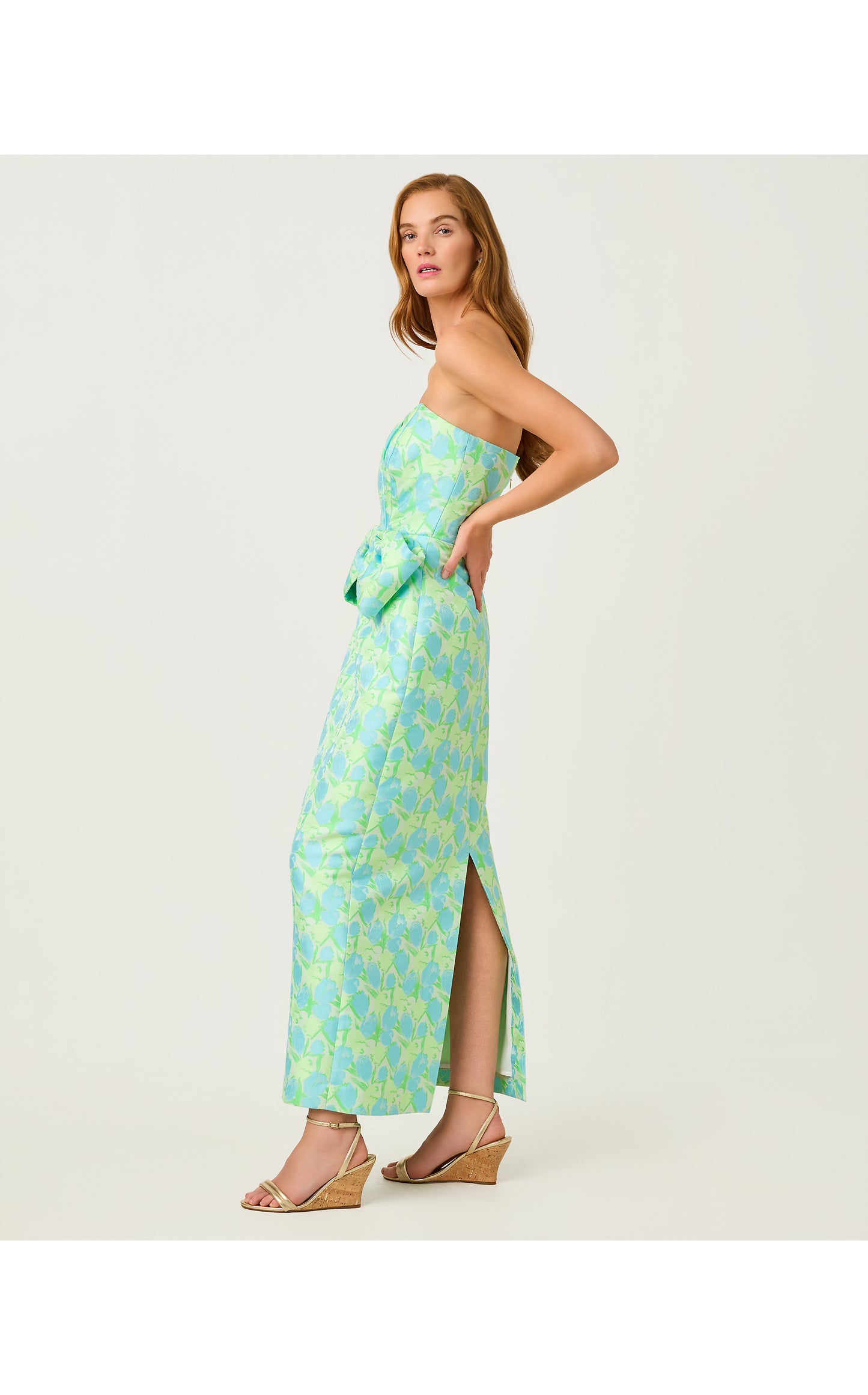 Tiernan Strapless Maxi Dress - Capri Blue Tulip Tango Jacquard