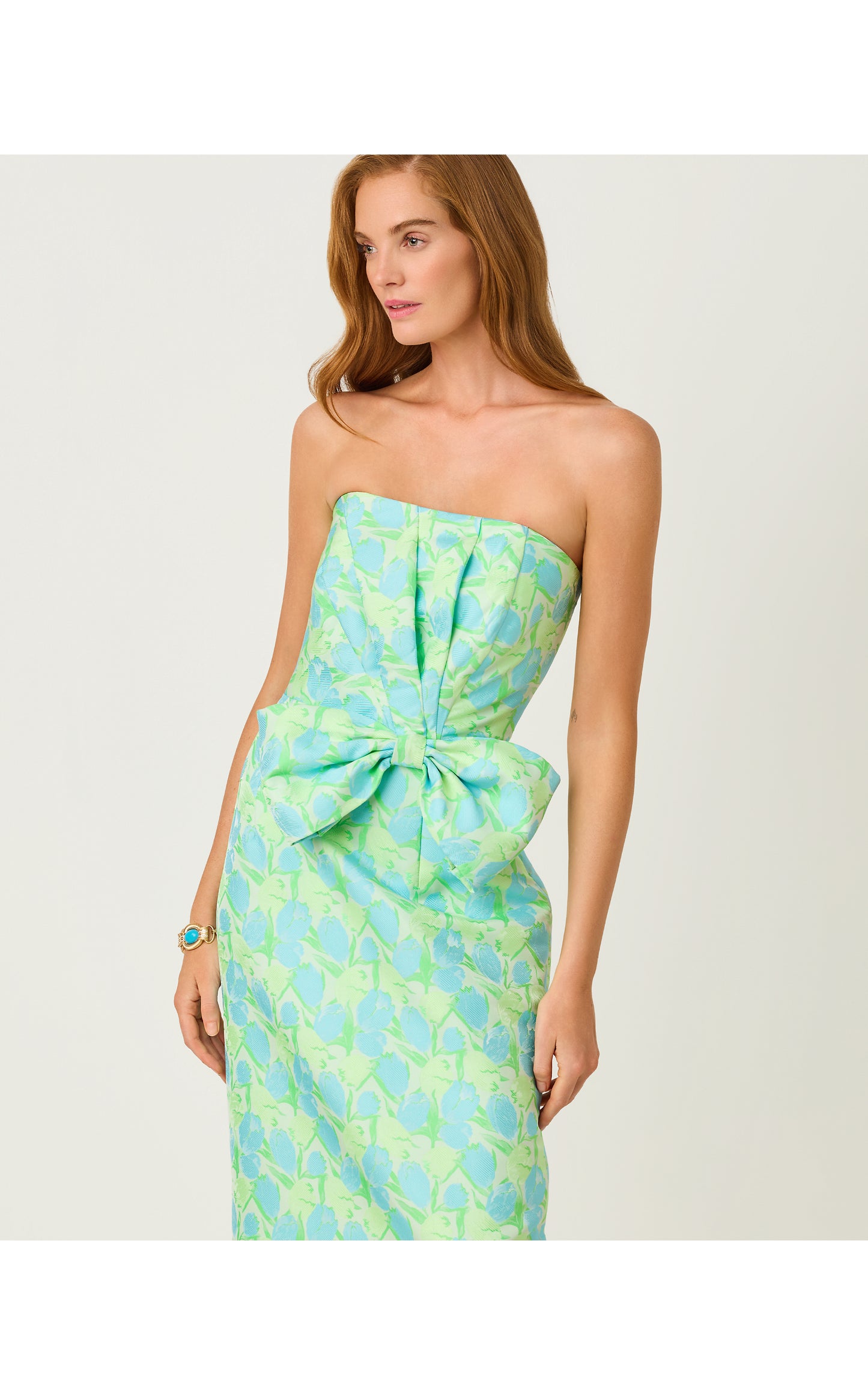 Tiernan Strapless Maxi Dress - Capri Blue Tulip Tango Jacquard