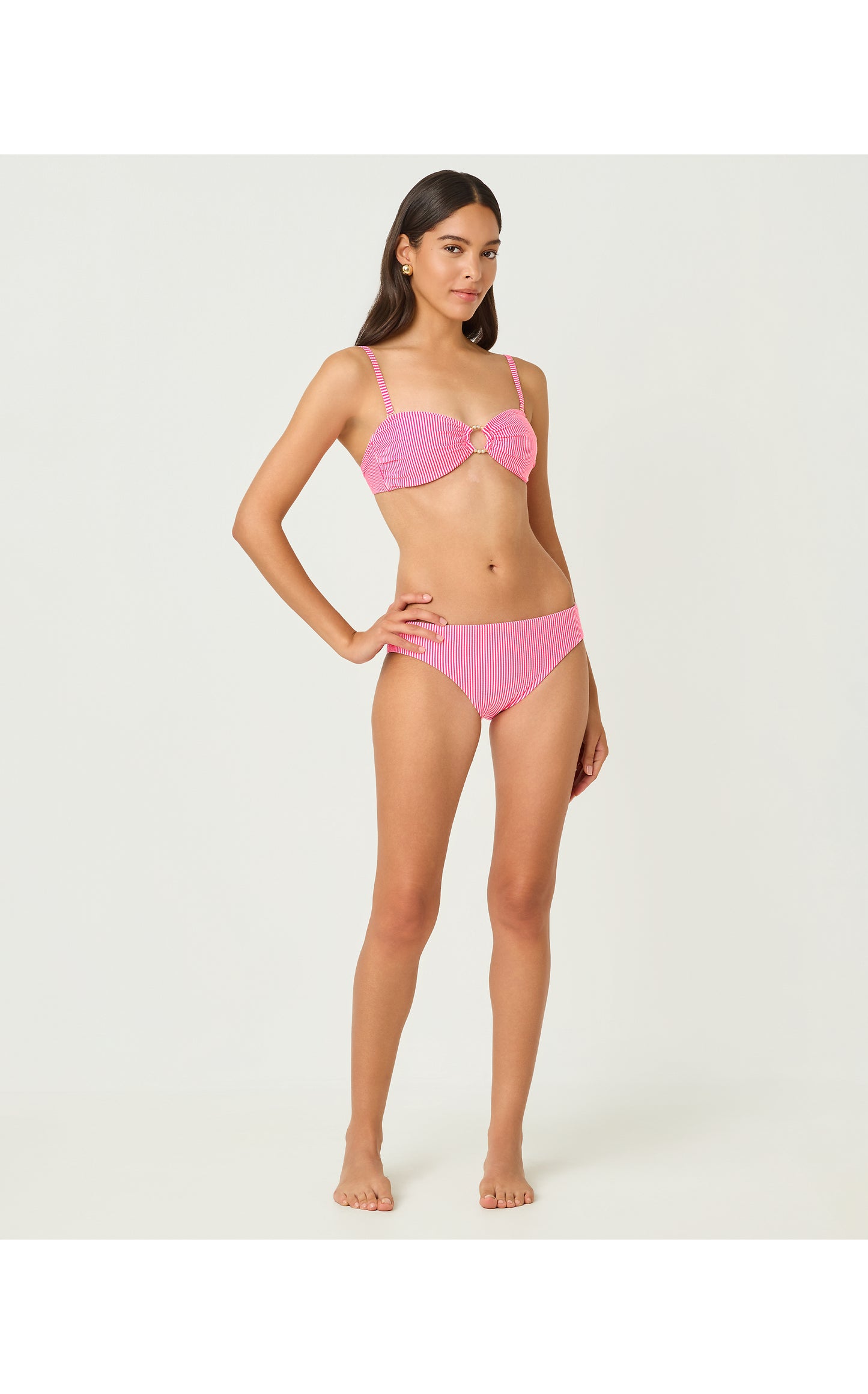 Katara Bandeau Swim Top - Cherry Blossom Pink Seersucker Stripe