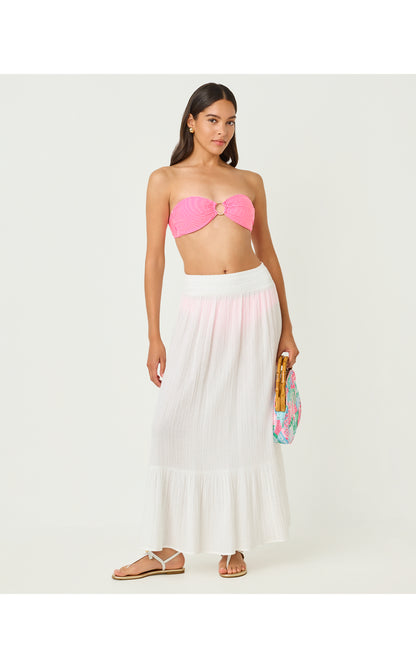Katara Bandeau Swim Top - Cherry Blossom Pink Seersucker Stripe