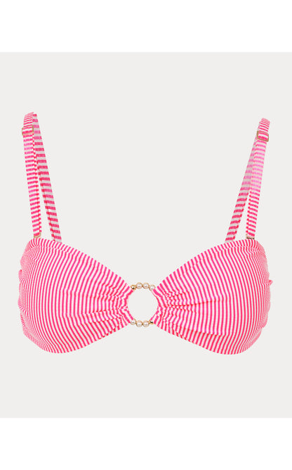 Katara Bandeau Swim Top - Cherry Blossom Pink Seersucker Stripe