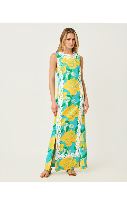 Lotta Stretch Maxi Shift Dress - Blue Curacao Rose Bud