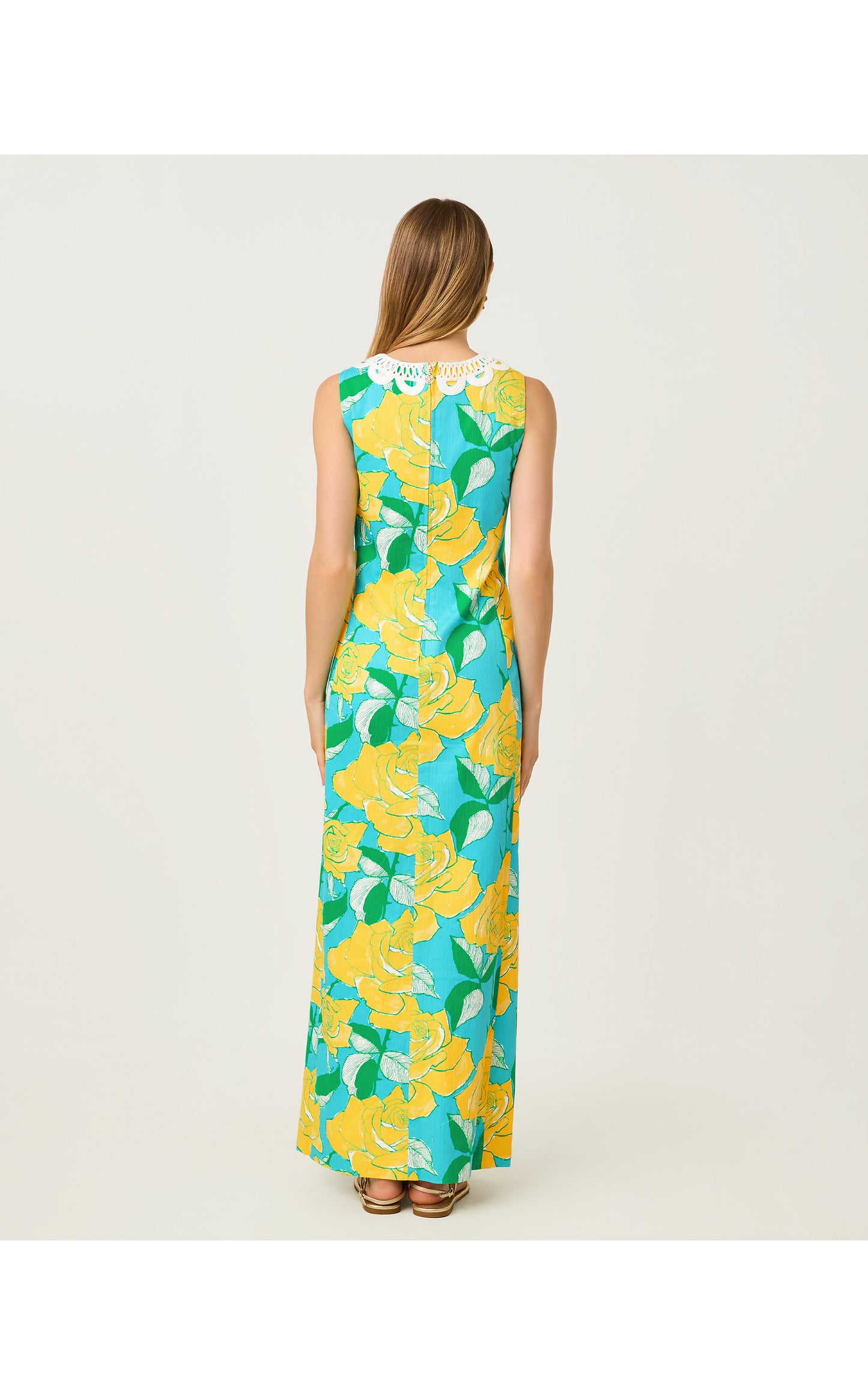 Lotta Stretch Maxi Shift Dress - Blue Curacao Rose Bud