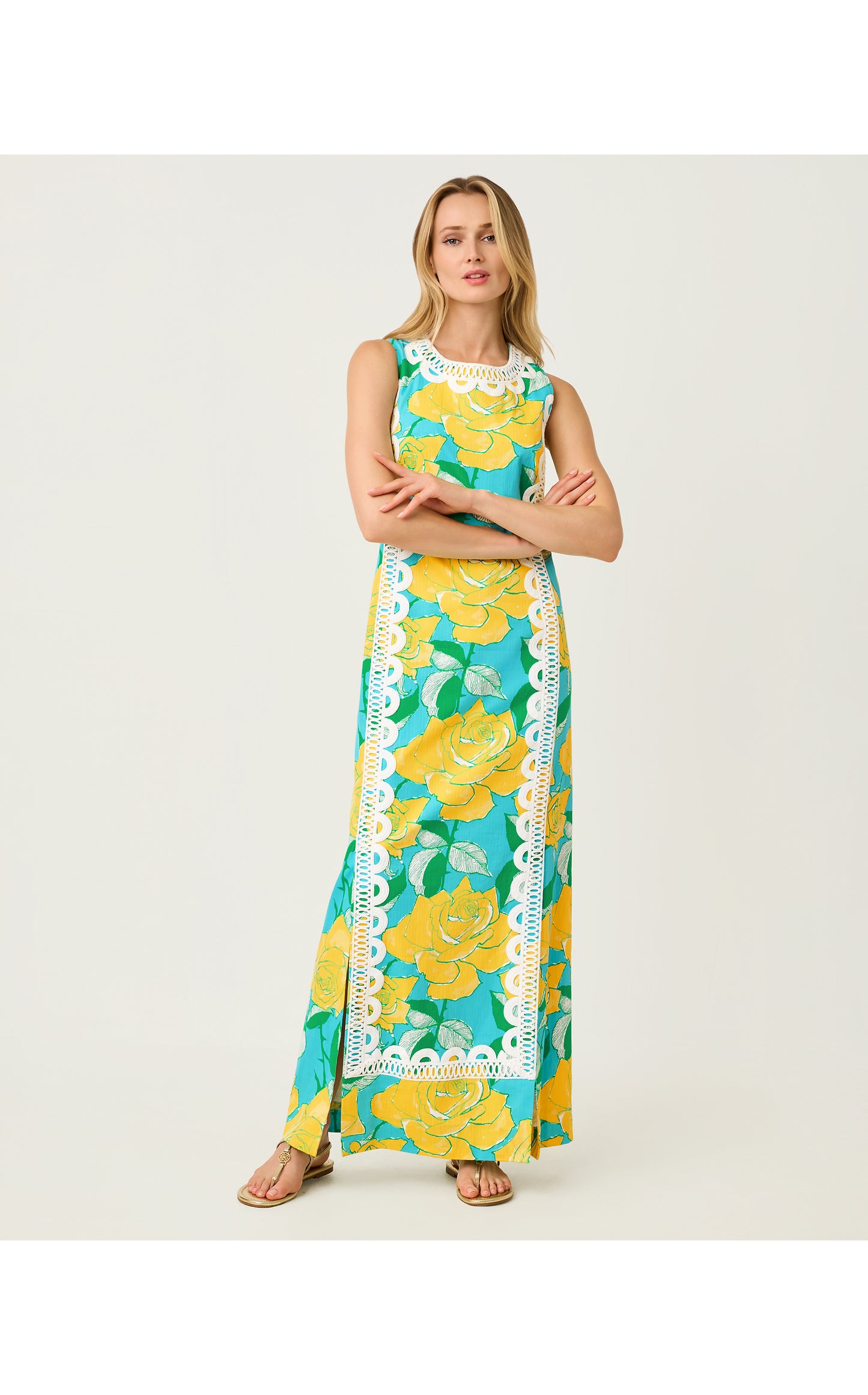 Lotta Stretch Maxi Shift Dress - Blue Curacao Rose Bud
