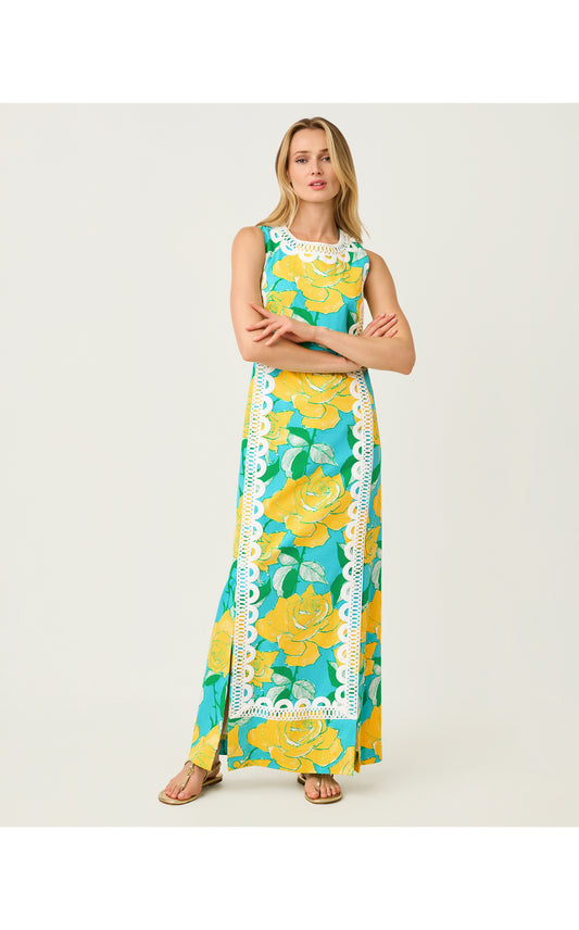 Lotta Stretch Maxi Shift Dress - Blue Curacao Rose Bud