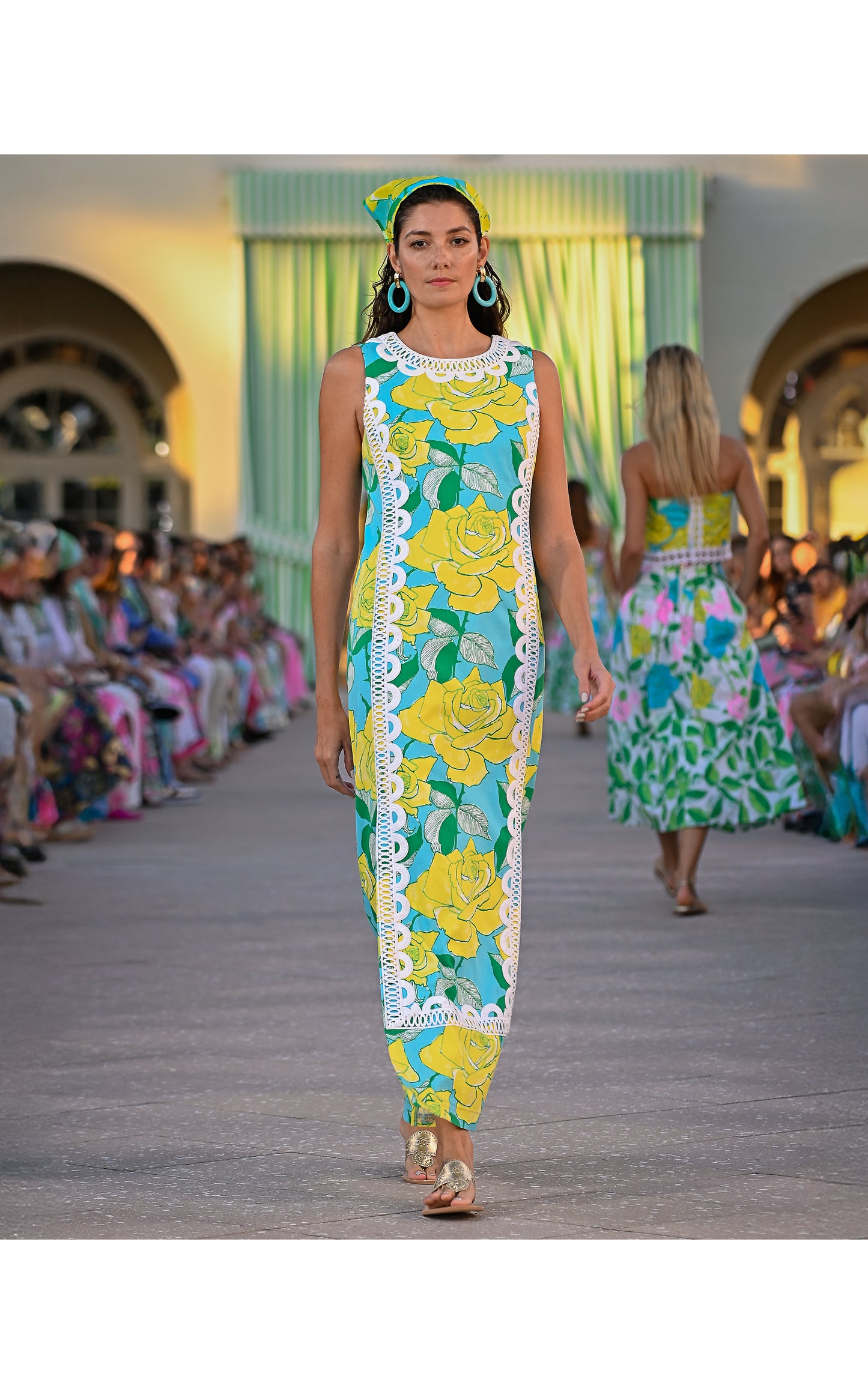 Lotta Stretch Maxi Shift Dress - Blue Curacao Rose Bud