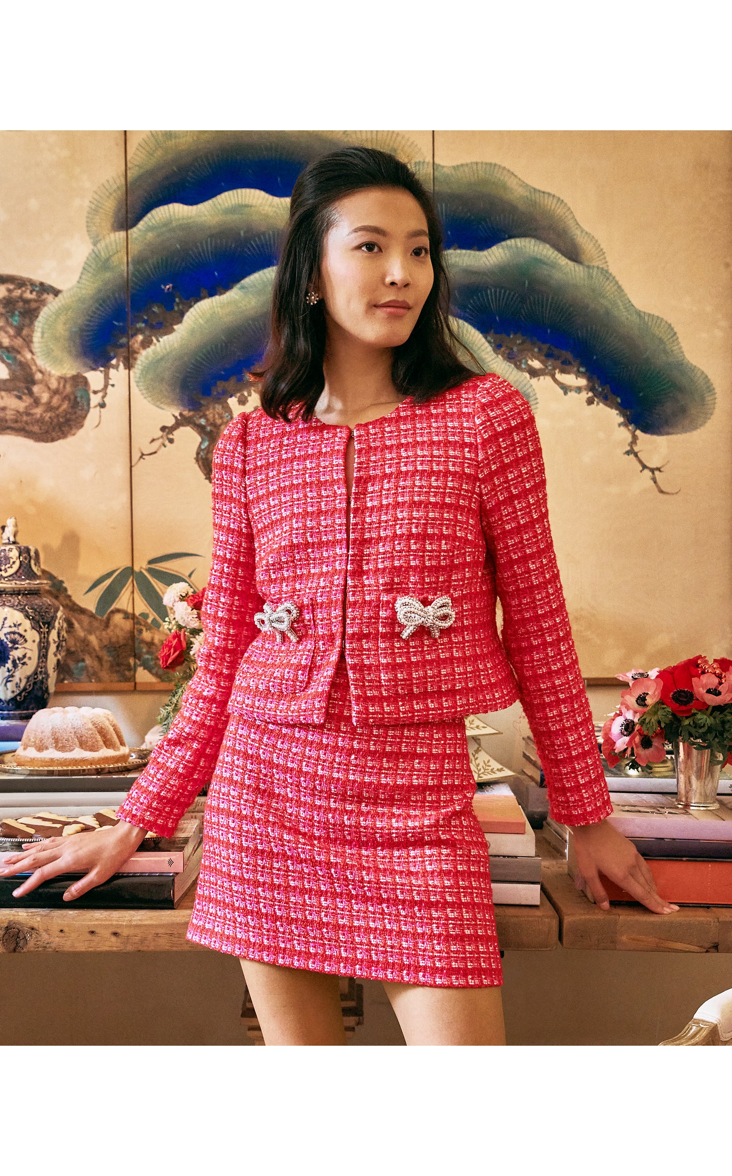 Kimia Boucle Jacket - Cranberry Red Fiesta Boucle