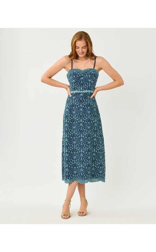 Arlin Midi Dress - Starlight Navy X Capri Blue Queen Scallop Eyelet