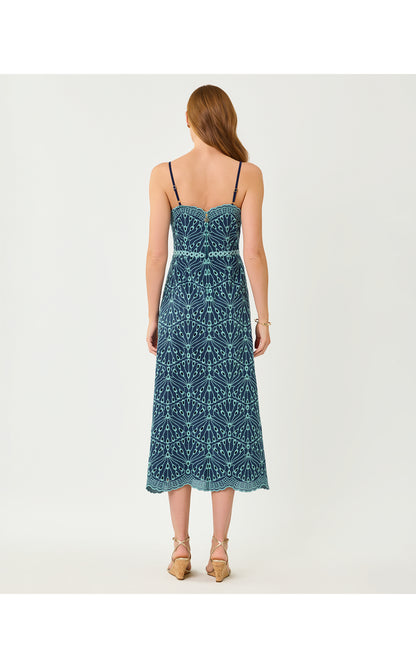 Arlin Midi Dress - Starlight Navy X Capri Blue Queen Scallop Eyelet