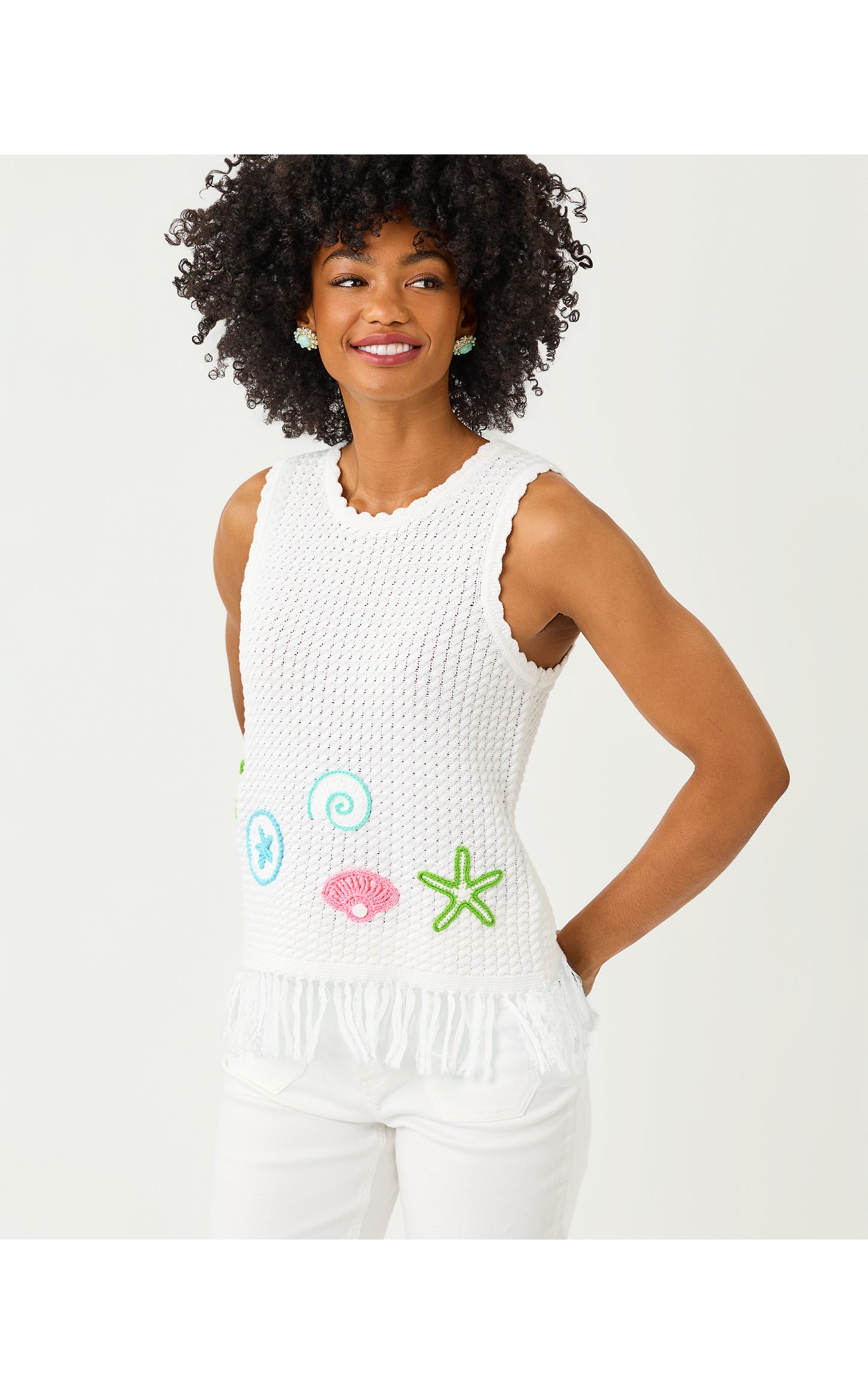Roe Sweater Shell - Resort White Starfish Embroidery