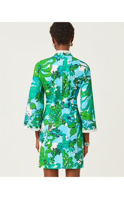 Shealyn 3/4 Sleeve Stretch Cotton Dress - Capri Blue Rousseaus Roses Overlay