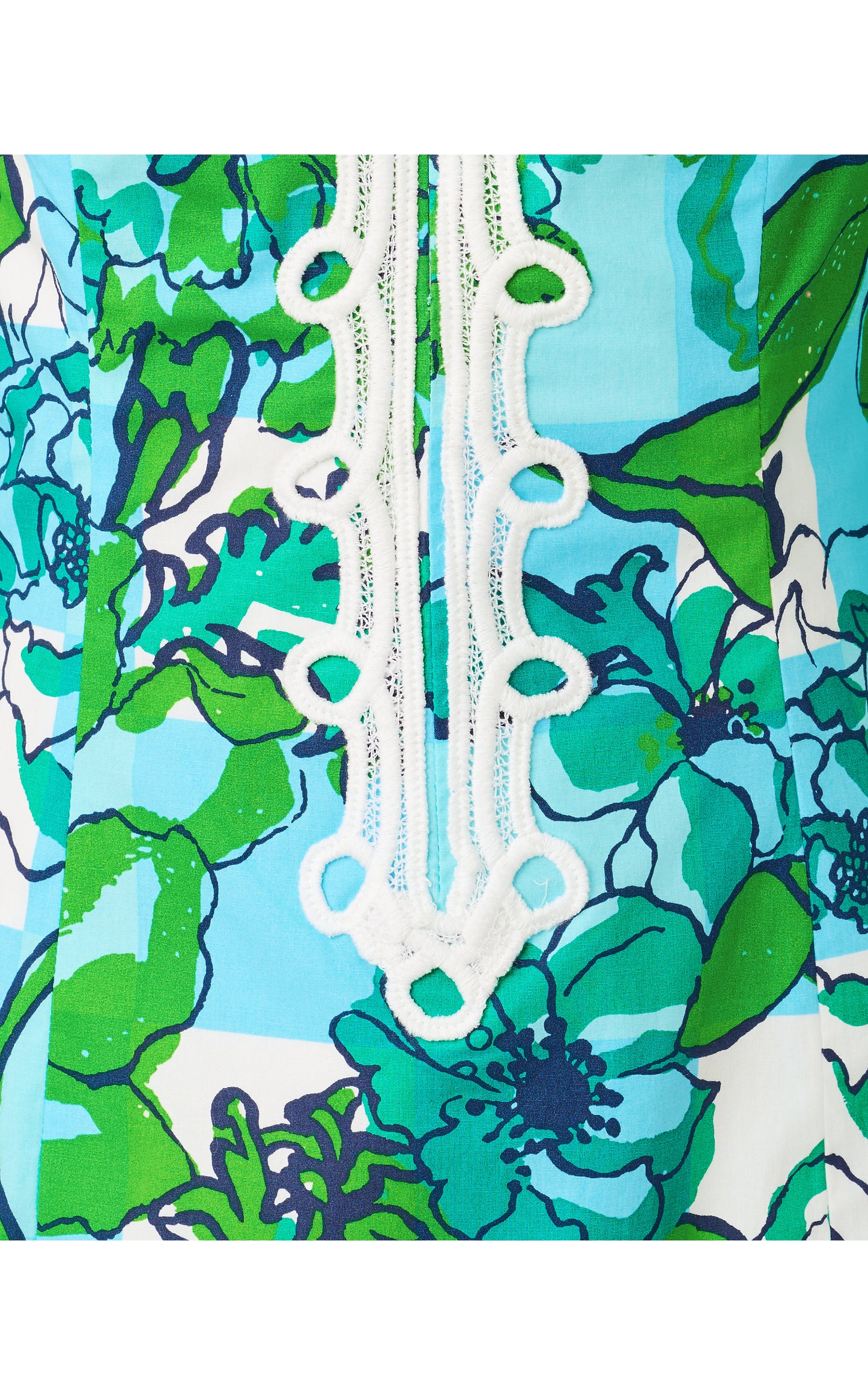 Shealyn 3/4 Sleeve Stretch Cotton Dress - Capri Blue Rousseaus Roses Overlay