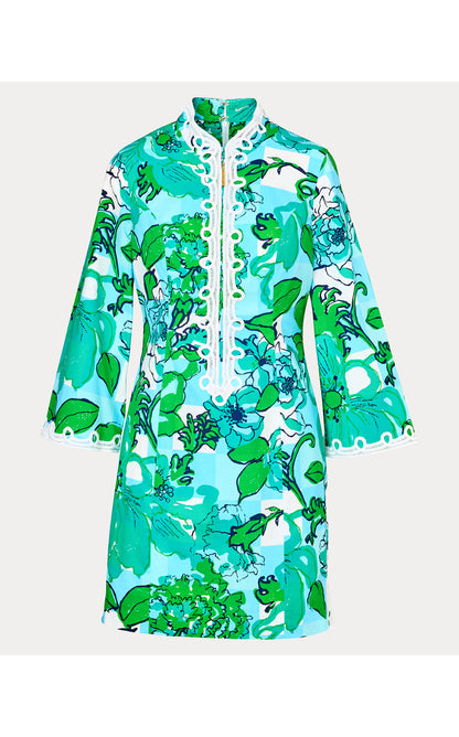 Shealyn 3/4 Sleeve Stretch Cotton Dress - Capri Blue Rousseaus Roses Overlay