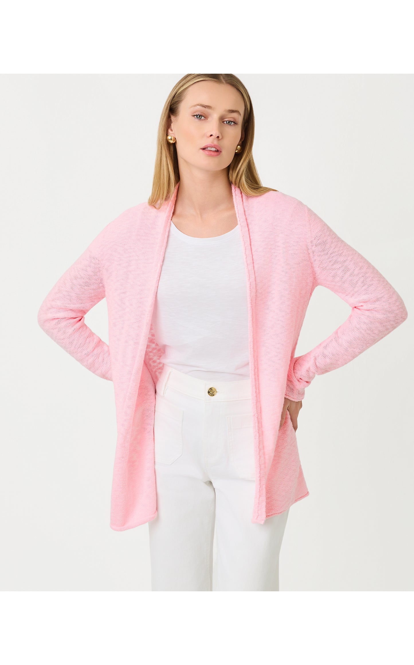 Faretta Long Length Cardigan -Pink Muse