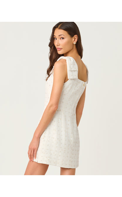Anders Skirted Romper - Resort White Flower Pearl Embellished Boucle