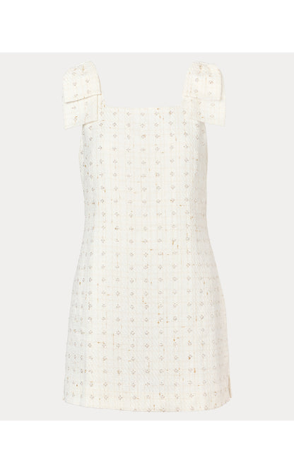 Anders Skirted Romper - Resort White Flower Pearl Embellished Boucle