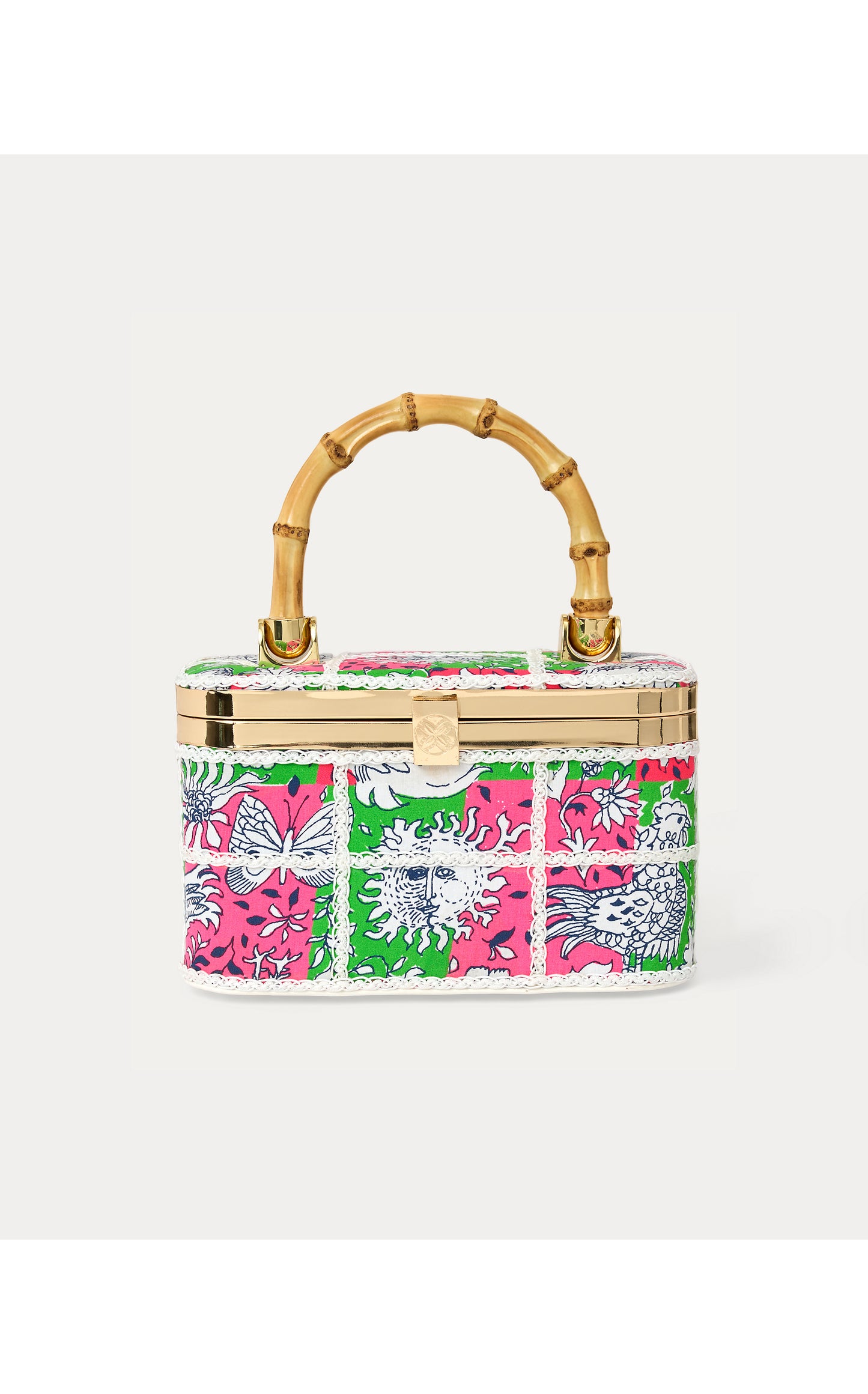 Millie Bamboo Top Handle Bag - Cherry Blossom Pink Lil Chicken Check