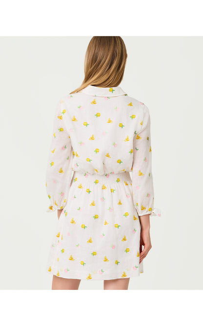 Abralynn Embroidered Linen Shirtdress - Pink Muse Lemon Bee Half Drop