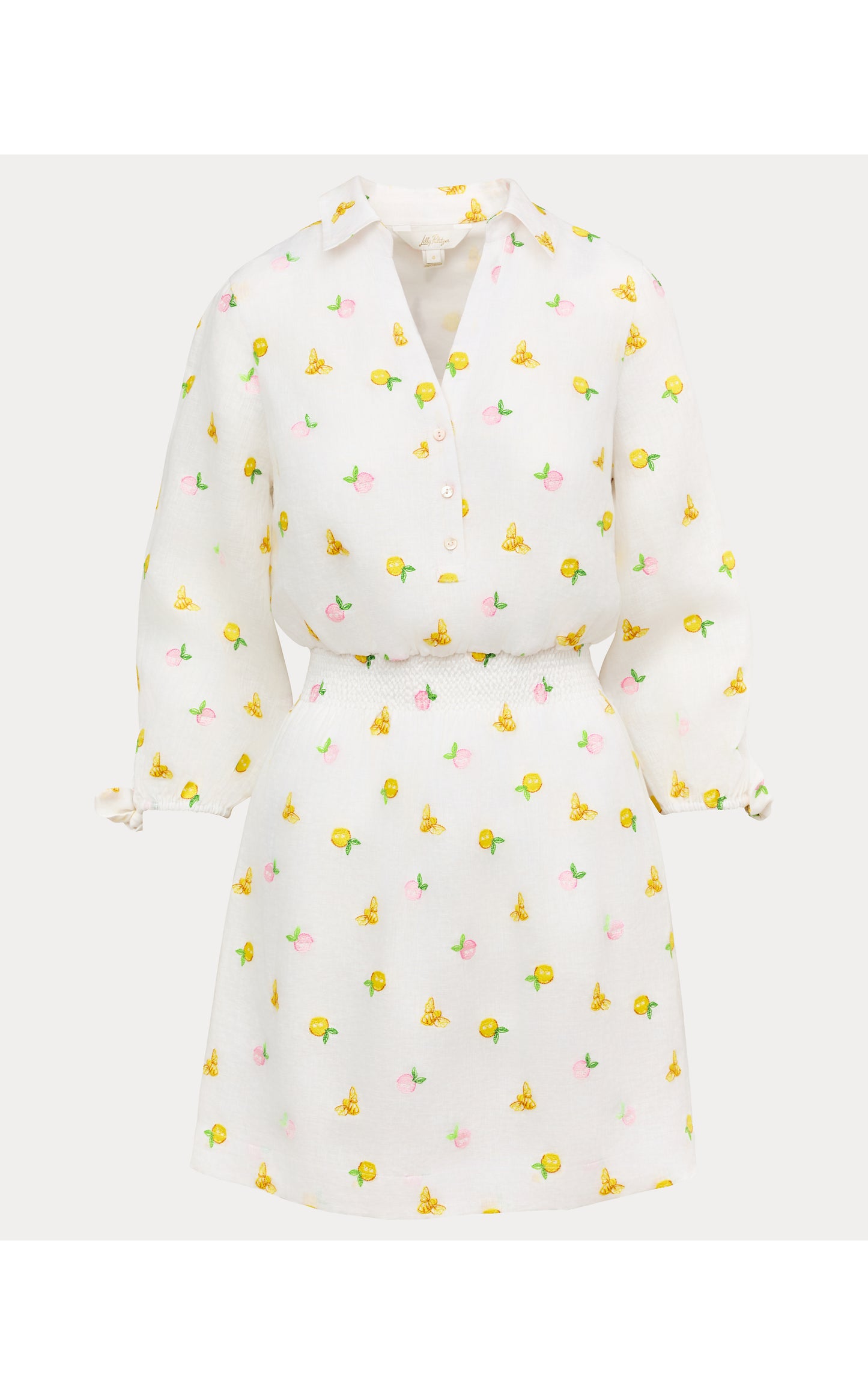 Abralynn Embroidered Linen Shirtdress - Pink Muse Lemon Bee Half Drop