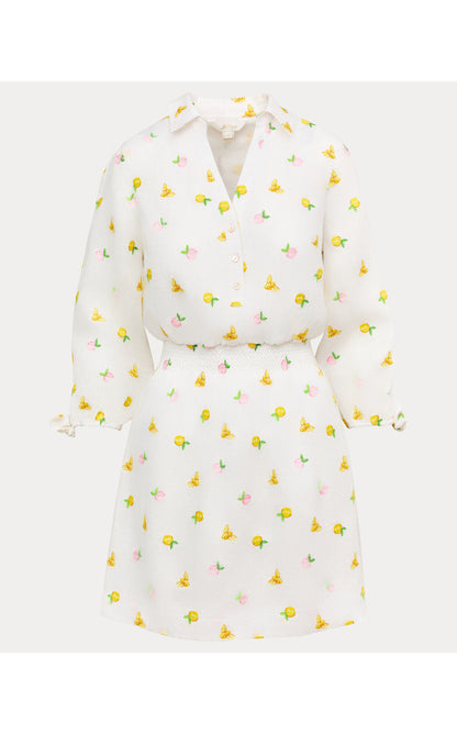 Abralynn Embroidered Linen Shirtdress - Pink Muse Lemon Bee Half Drop