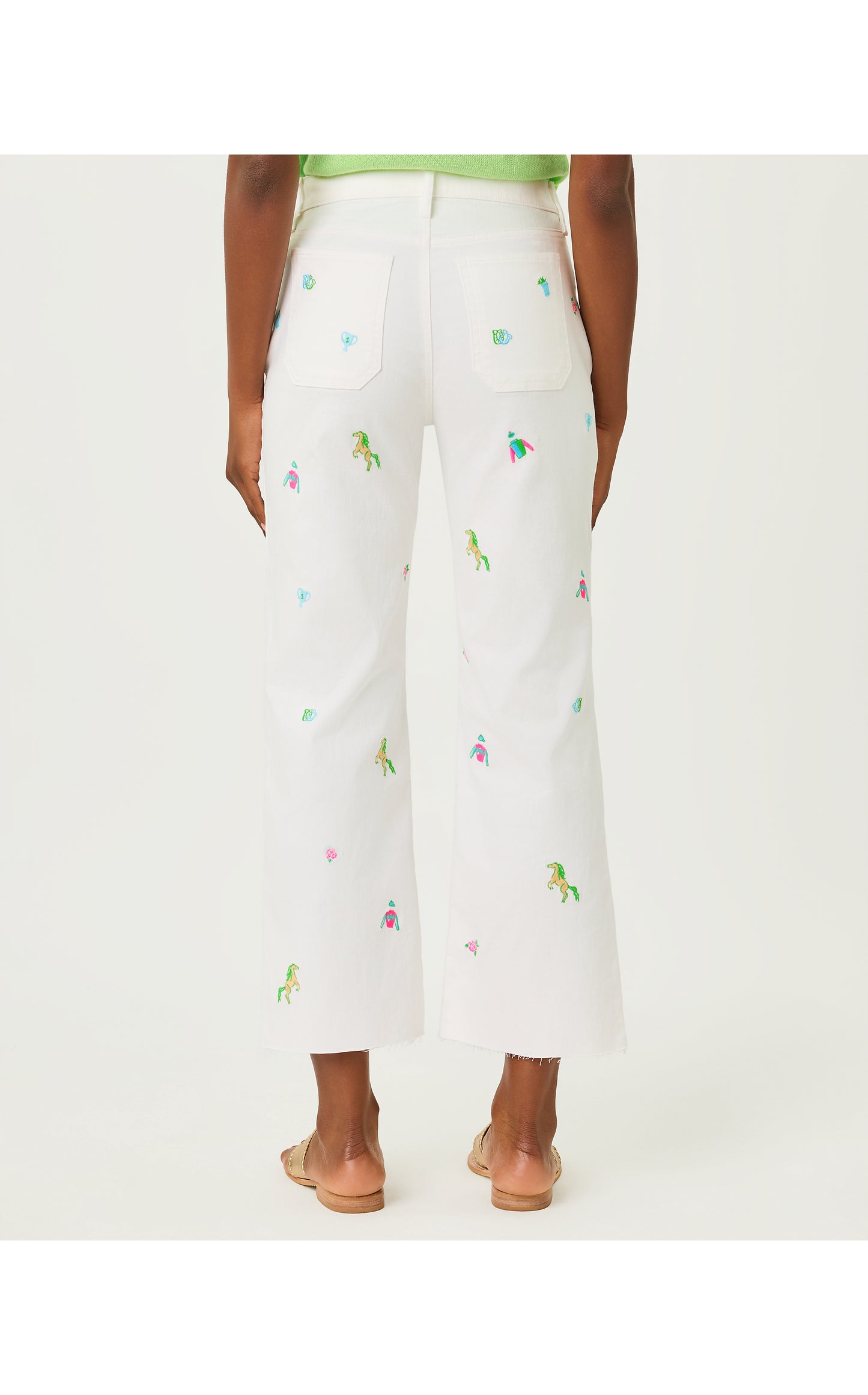 Harleen High Rise Crop Jean - Resort White Derby Ditsy Embroidery