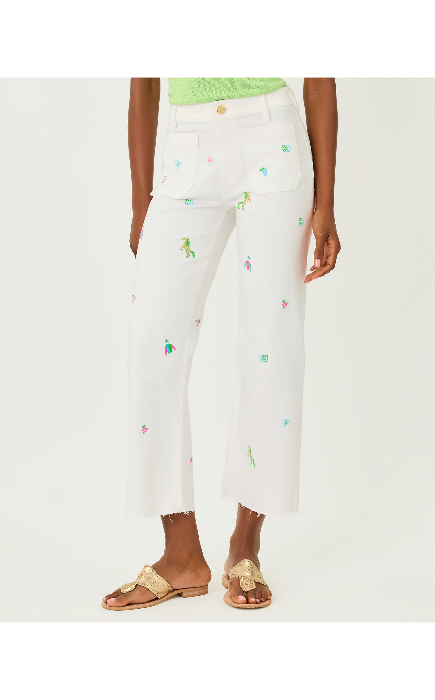 Harleen High Rise Crop Jean - Resort White Derby Ditsy Embroidery