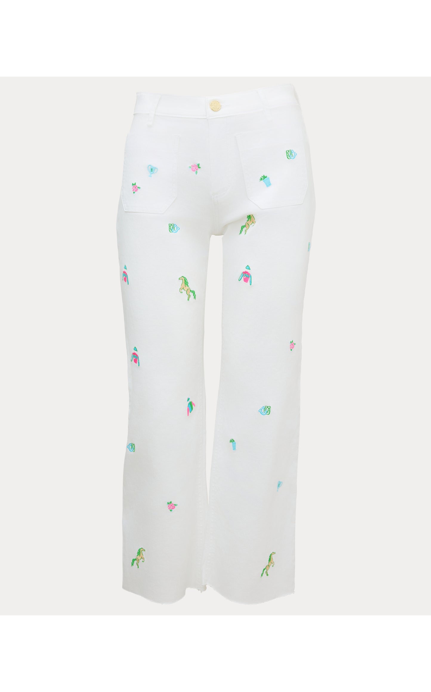 Harleen High Rise Crop Jean - Resort White Derby Ditsy Embroidery