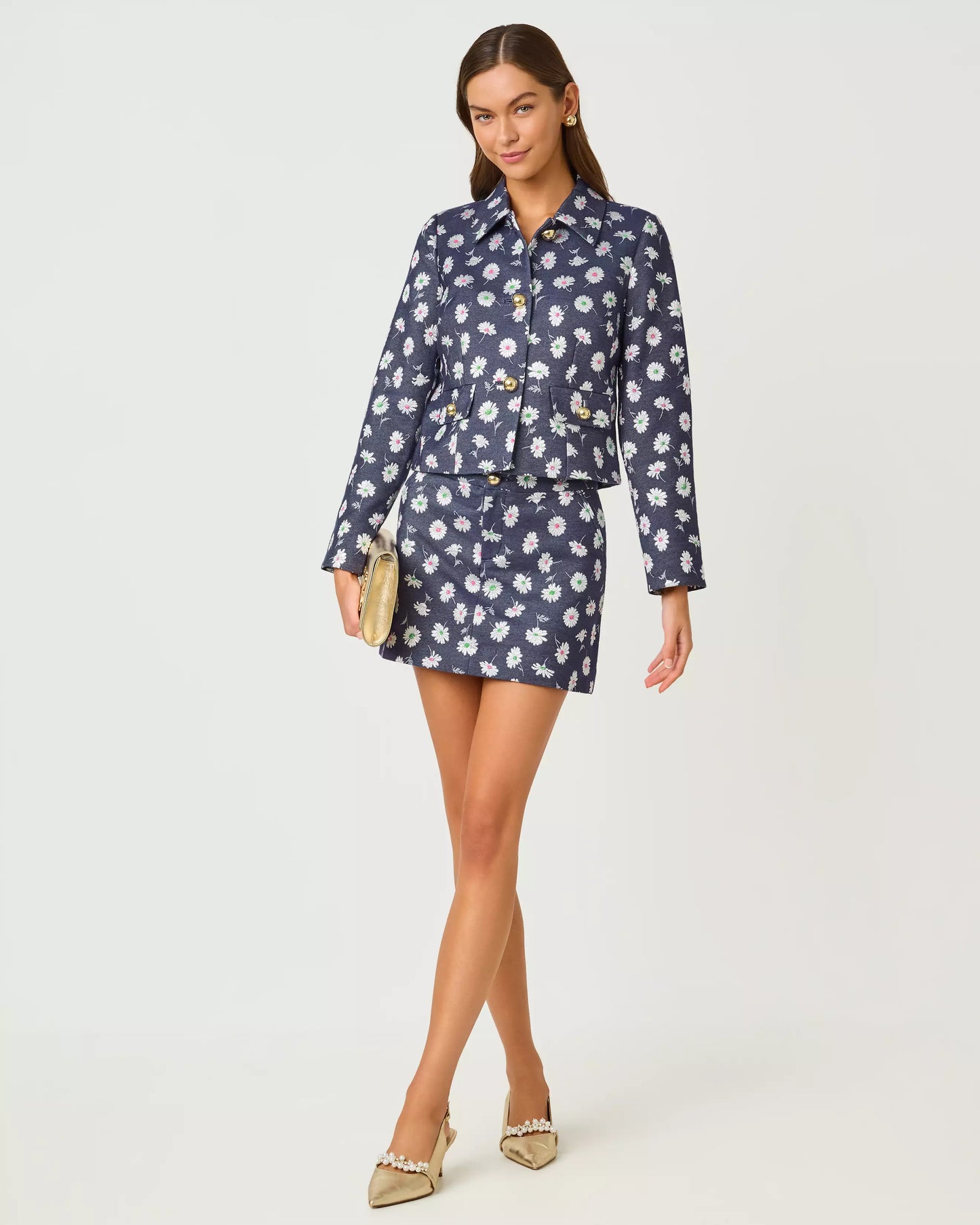 Eloraina Jacquard Jacket - Low Tide Navy Petal Toss Metallic Jacquard