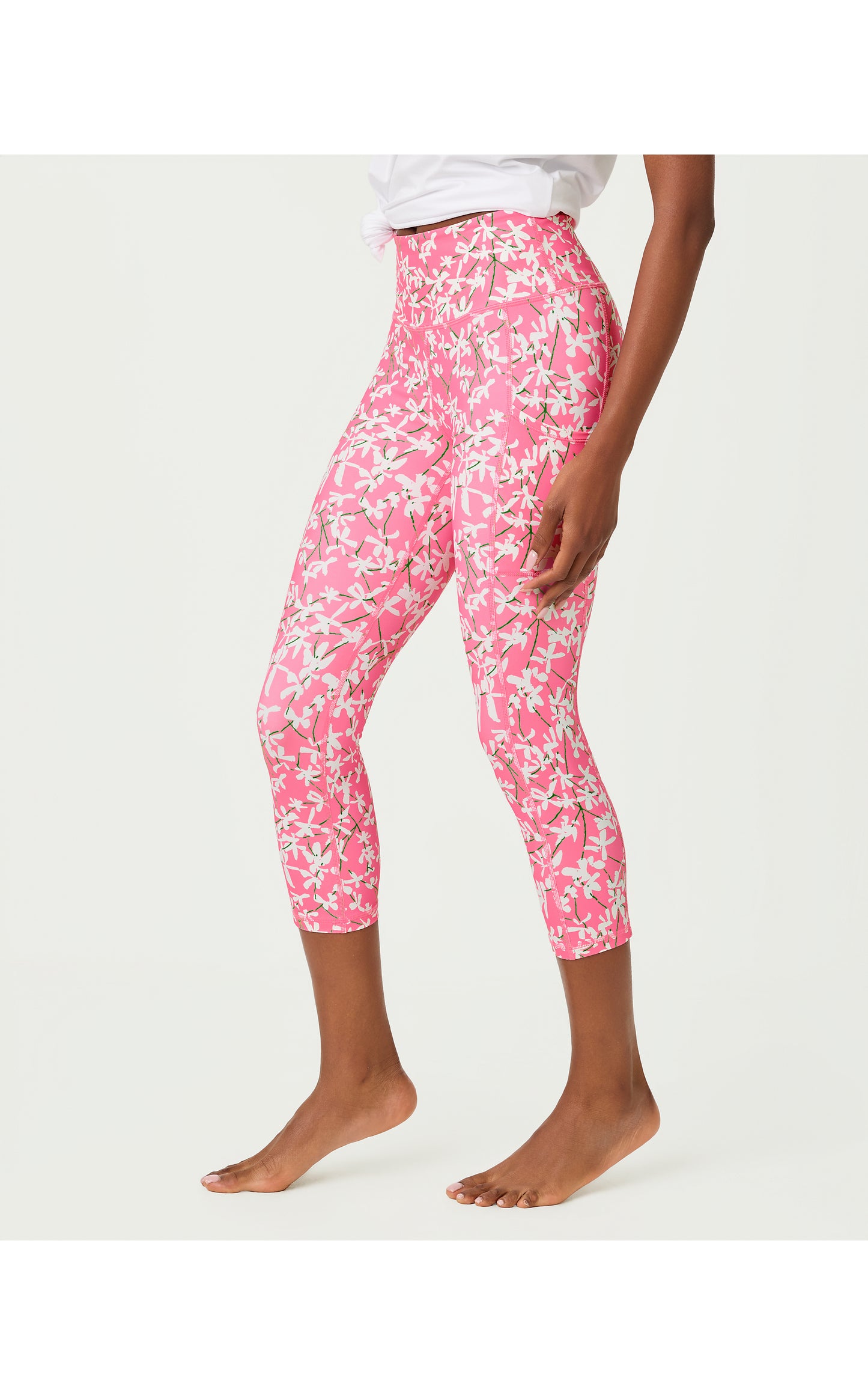 UPF 50+ Luxletic 21" Weekender High Rise Crop Legging - Confetti Pink Crossgrain Lil Liza