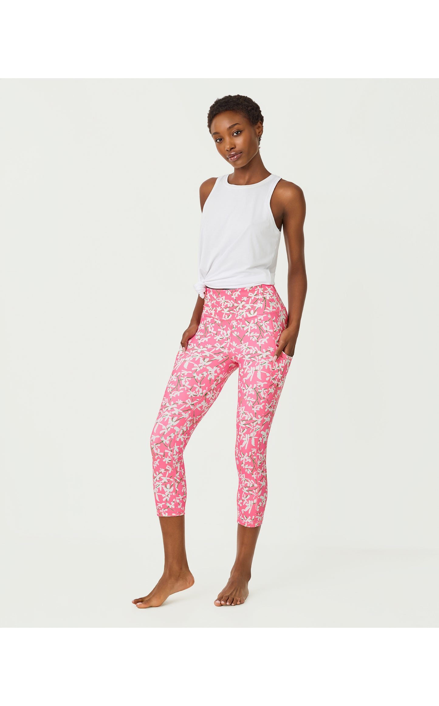 UPF 50+ Luxletic 21" Weekender High Rise Crop Legging - Confetti Pink Crossgrain Lil Liza