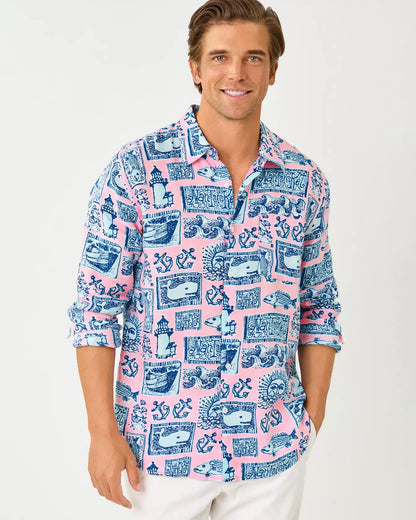 Men's Stuff Addison Button Down Linen Shirt -  Conch Shell Pink Nantucket Destination