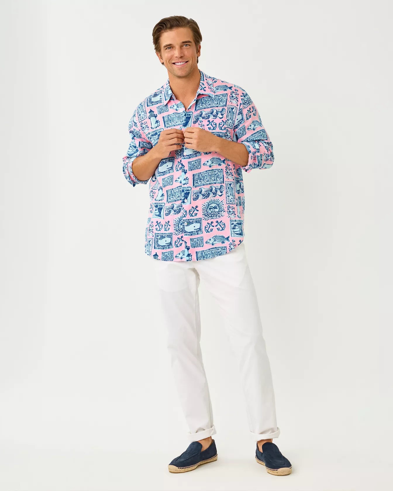 Men's Stuff Addison Button Down Linen Shirt -  Conch Shell Pink Nantucket Destination