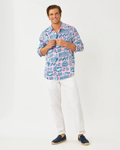 Men's Stuff Addison Button Down Linen Shirt -  Conch Shell Pink Nantucket Destination