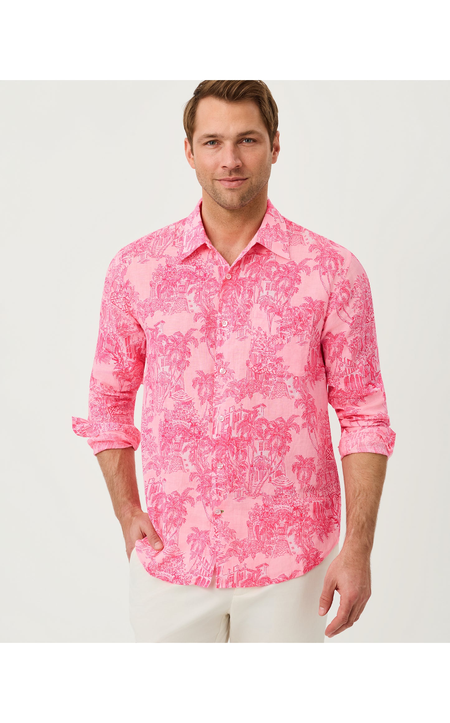 Men's Stuff Addison Button Down Shirt - Conch Shell Pink Palm Beach Destination