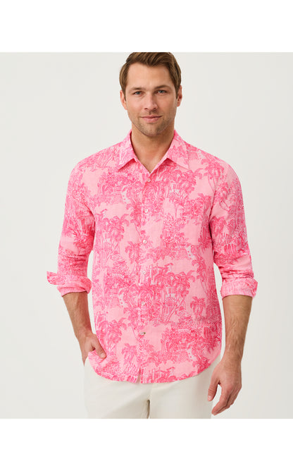 Men's Stuff Addison Button Down Shirt - Conch Shell Pink Palm Beach Destination