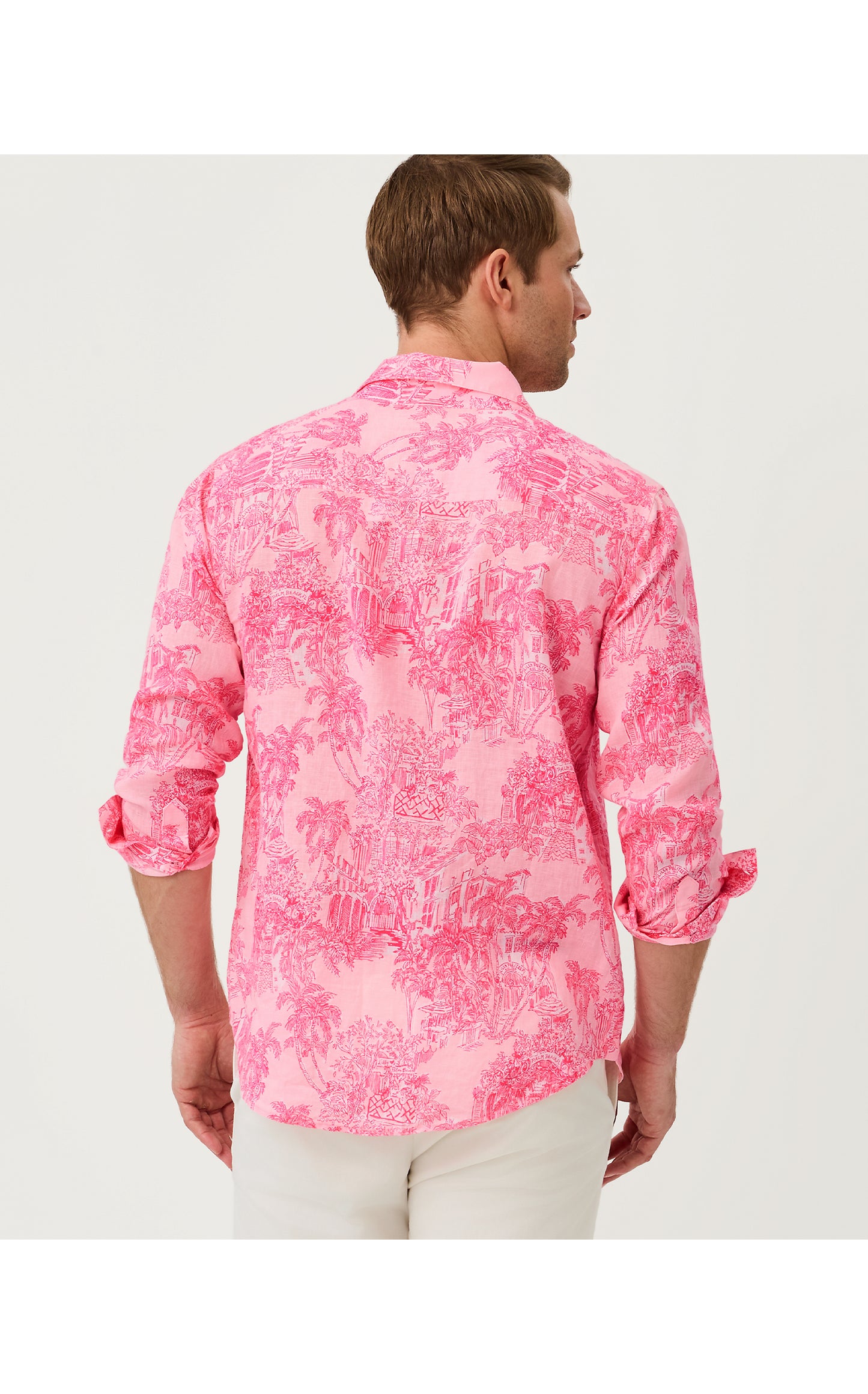 Men's Stuff Addison Button Down Shirt - Conch Shell Pink Palm Beach Destination