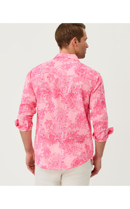 Men's Stuff Addison Button Down Shirt - Conch Shell Pink Palm Beach Destination