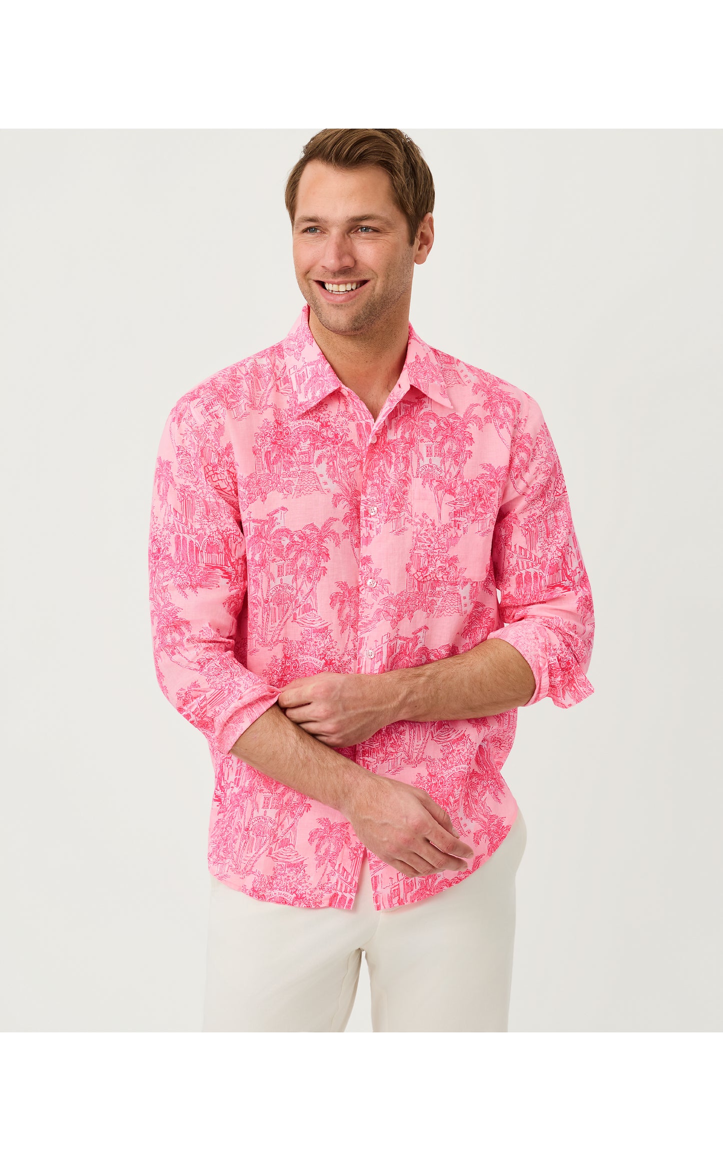 Men's Stuff Addison Button Down Shirt - Conch Shell Pink Palm Beach Destination