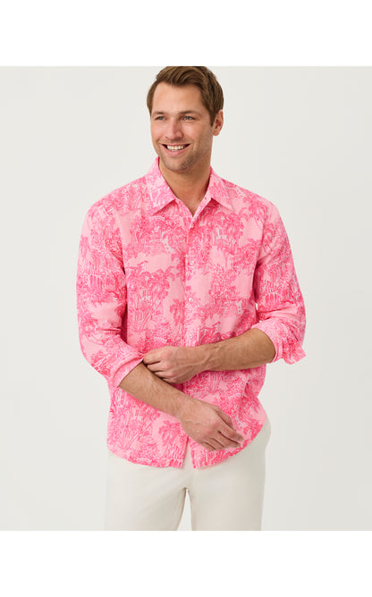 Men's Stuff Addison Button Down Shirt - Conch Shell Pink Palm Beach Destination