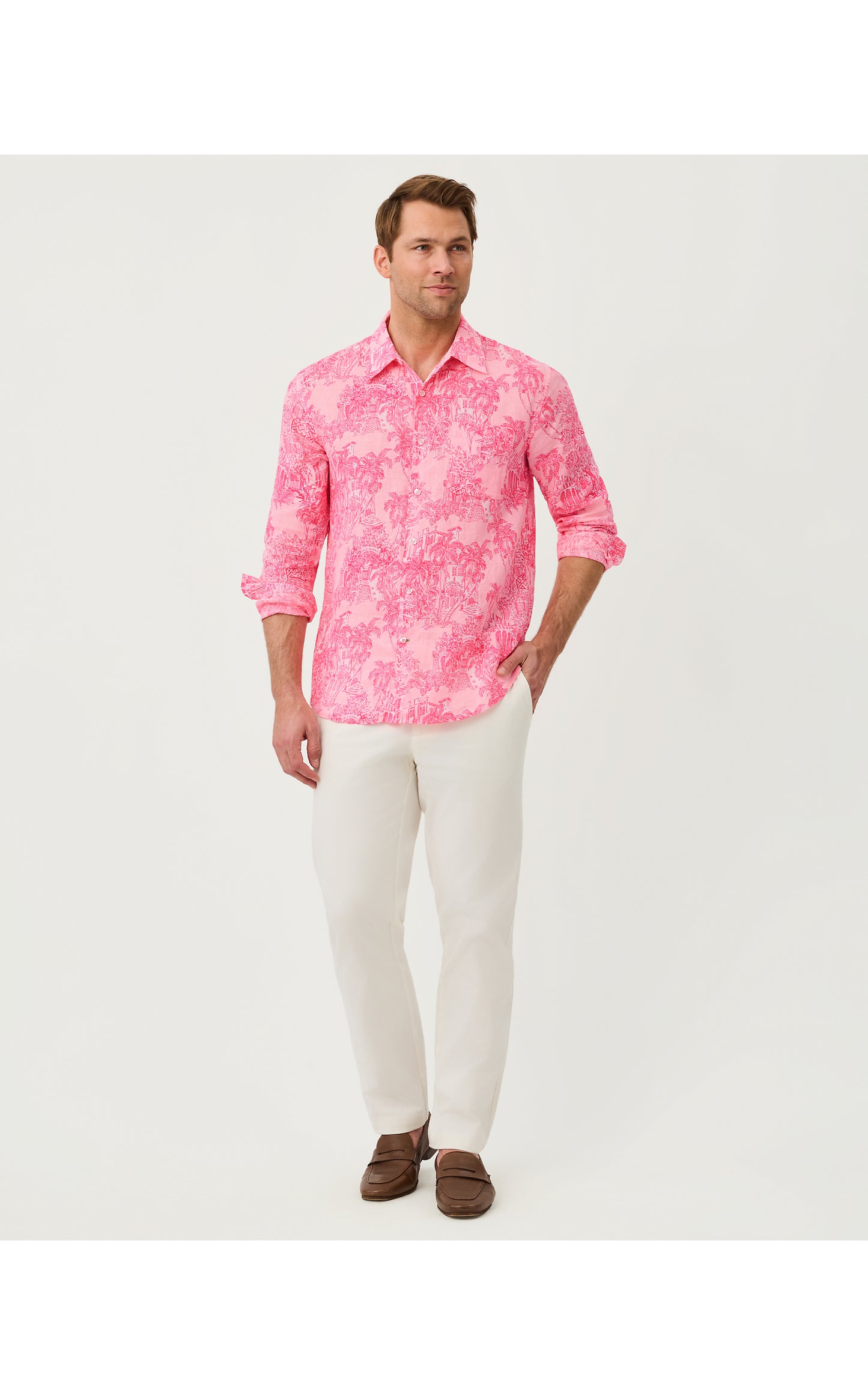 Men's Stuff Addison Button Down Shirt - Conch Shell Pink Palm Beach Destination