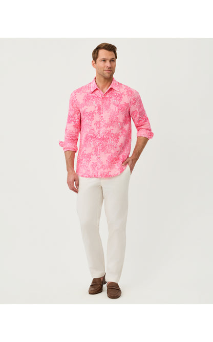 Men's Stuff Addison Button Down Shirt - Conch Shell Pink Palm Beach Destination