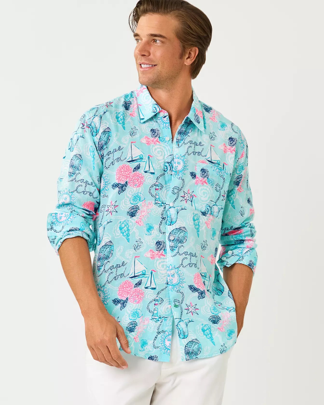 Men's Stuff Addison Button Down Linen Shirt -  Day Dream Blue Cape Cod Destination