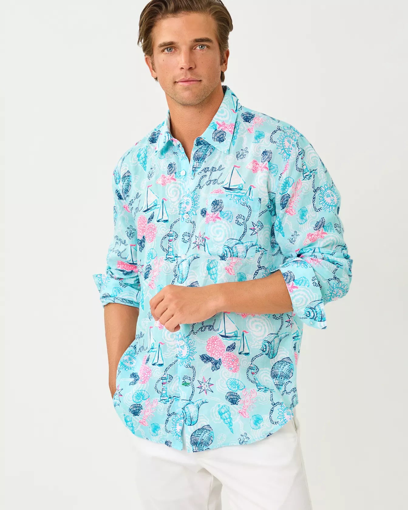 Men's Stuff Addison Button Down Linen Shirt -  Day Dream Blue Cape Cod Destination