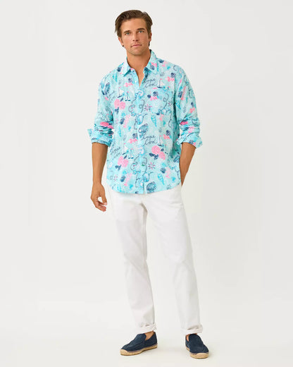Men's Stuff Addison Button Down Linen Shirt -  Day Dream Blue Cape Cod Destination
