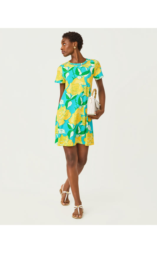 Cody Short Sleeve Dress - Blue Curacao Rose Bud