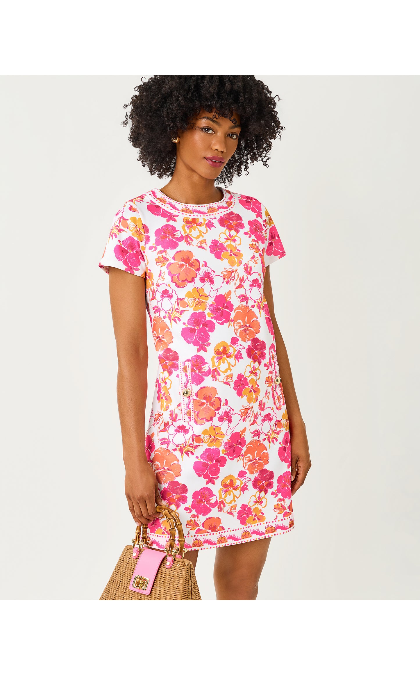 Linnea Shift Dress - Resort White Pansy Fansy Engineered Knit Shift
