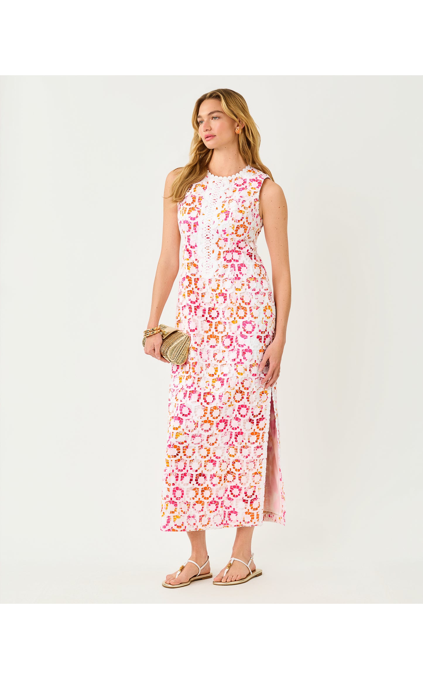Kitt Maxi Shift Dress -Resort White Pansy Fansy